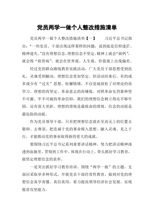 党员两学一做个人整改措施清单