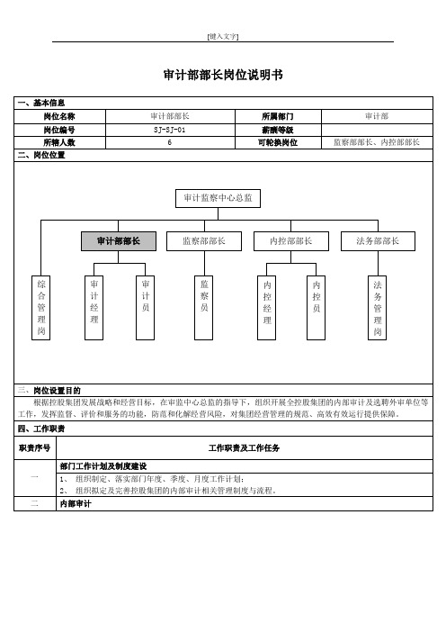 审计部部长岗位说明书模版