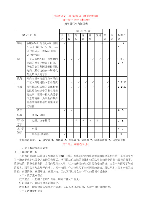 人教部编版七年级语文下册第21课《伟大的悲剧》教案设计