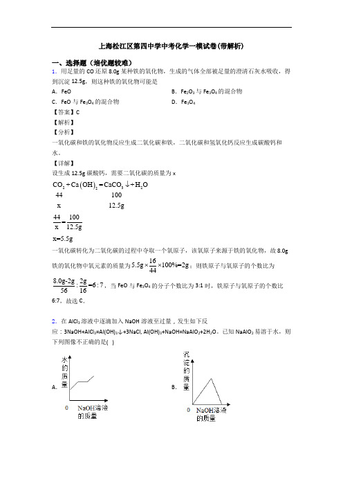 上海松江区第四中学中考化学一模试卷(带解析)