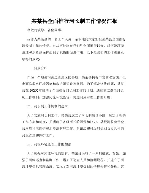 某某县全面推行河长制工作情况汇报