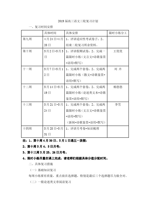 2019届高三语文三轮复习计划