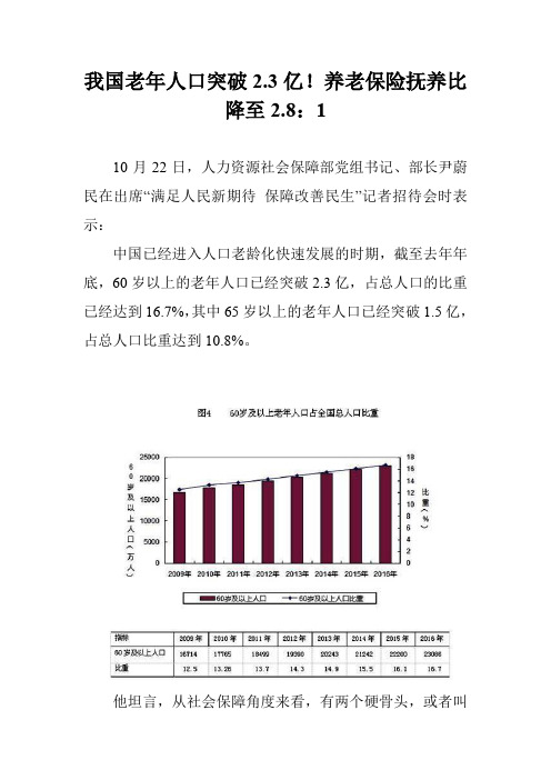 我国老年人口突破2.3亿!养老保险抚养比降至2.8：1