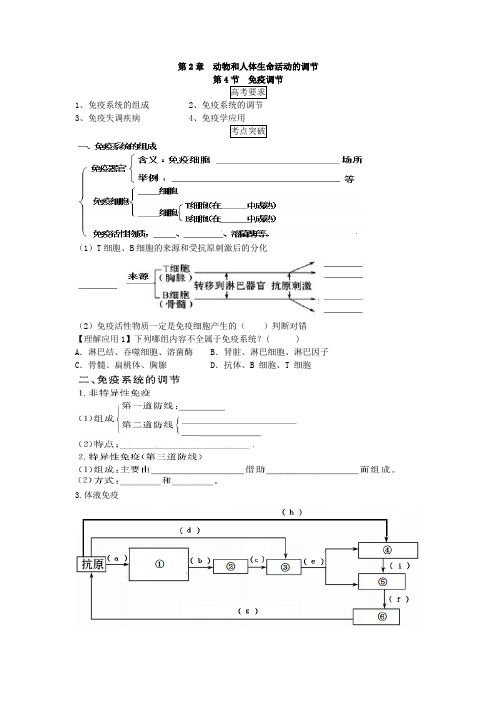 人教版高中生物必修三第二章第四节《免疫调节》导学案