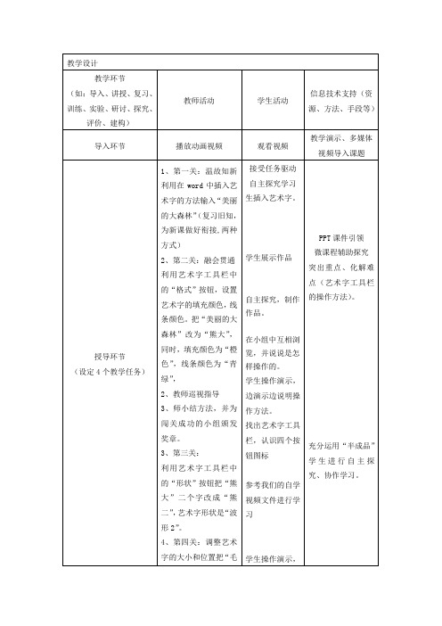 小学信息技术_神奇的艺术字教学设计学情分析教材分析课后反思