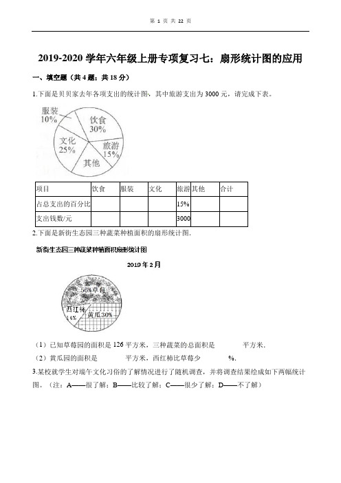 2019-2020学年六年级上册数学试题专项复习七：扇形统计图的应用