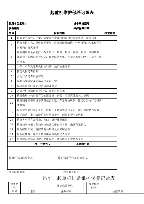 起重机维护保养记录表