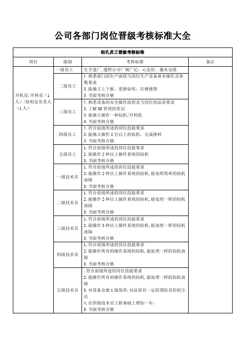 公司各部门岗位晋级考核标准大全