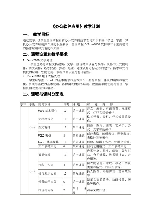 办公软件应用教学计划