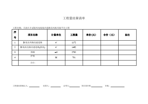 工程量结算清单【范本模板】