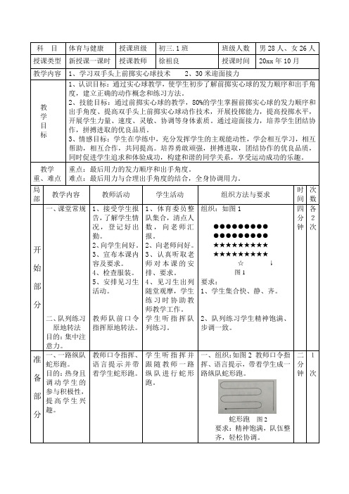 双手头上前掷实心球教案 (1)