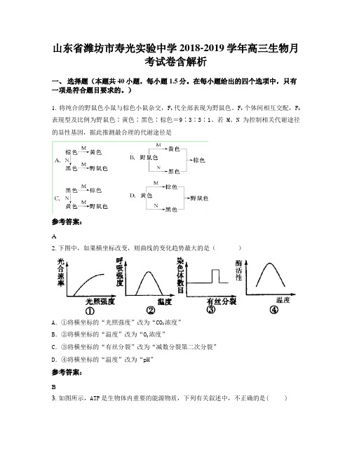 山东省潍坊市寿光实验中学2018-2019学年高三生物月考试卷含解析