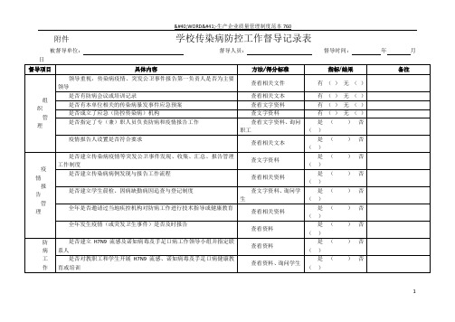 2017年学校传染病防控工作督导记录表