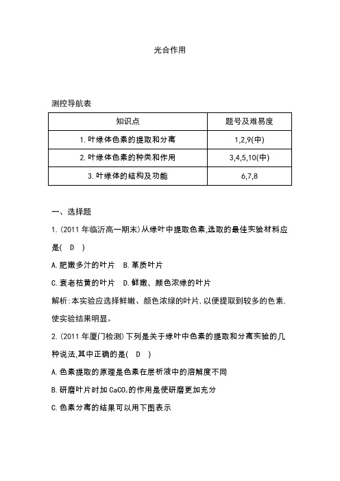 3.5光合作用每课一练1浙科版必修一