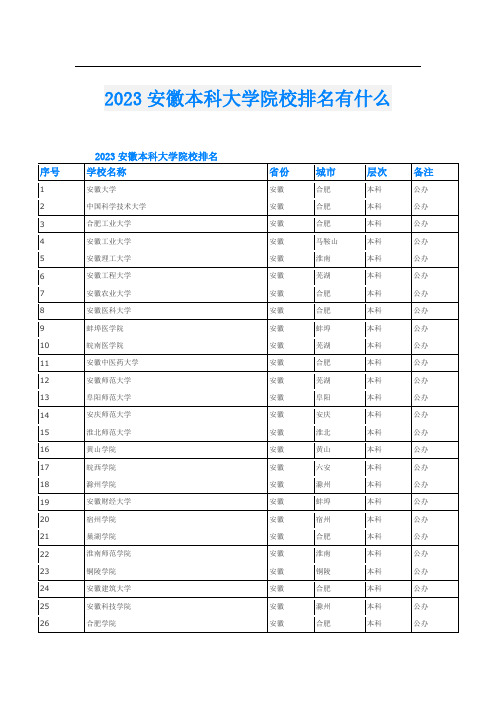 2023安徽本科大学院校排名有什么