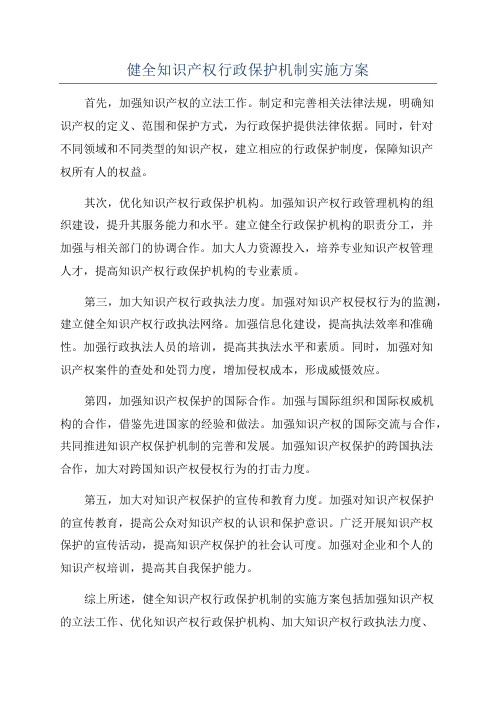 健全知识产权行政保护机制实施方案