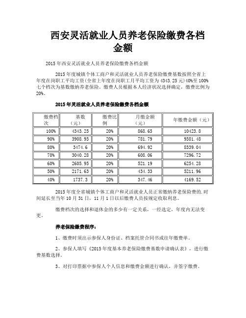 西安灵活就业人员养老保险缴费各档金额