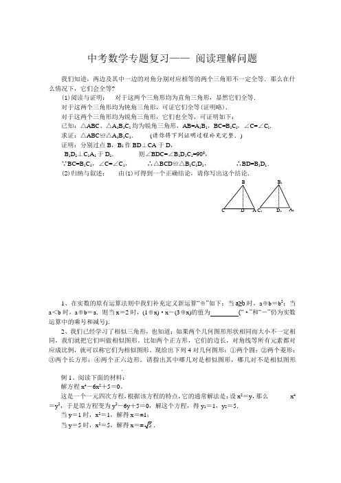 中考数学专题复习 阅读理解问题