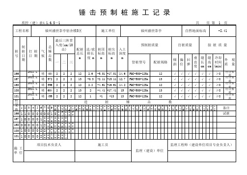 预制桩施工记录汇总