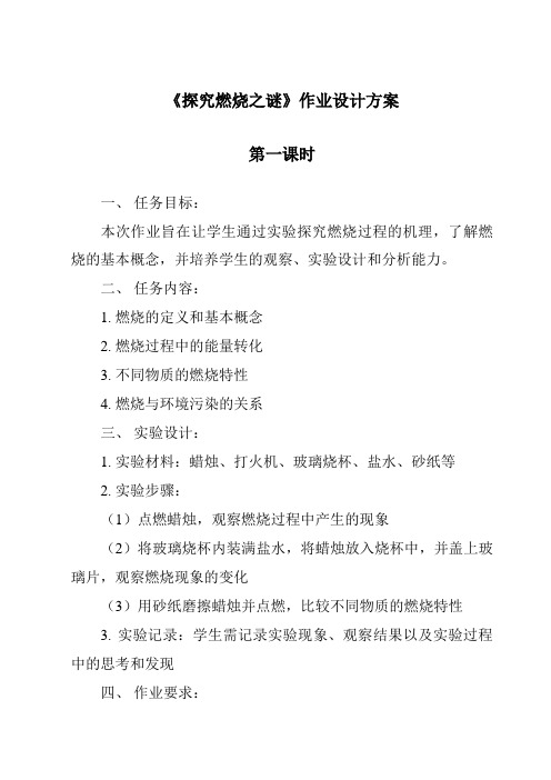 《探究燃烧之谜作业设计方案-2023-2024学年科学大象版2001》