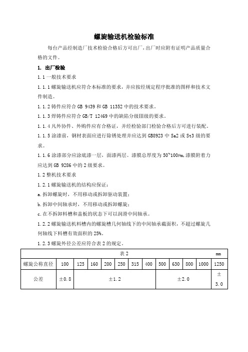 螺旋输送机检验标准