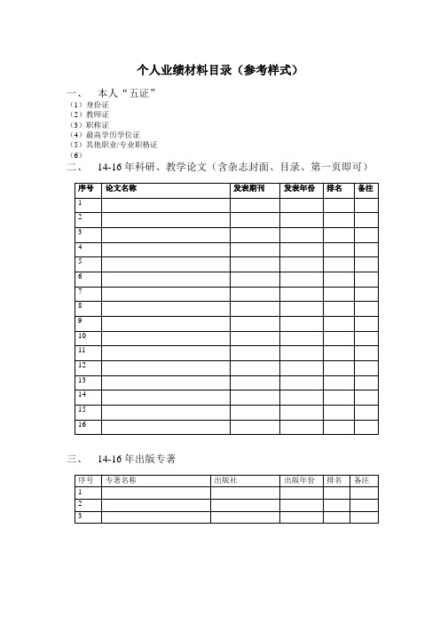 个人业绩材料目录参考样式