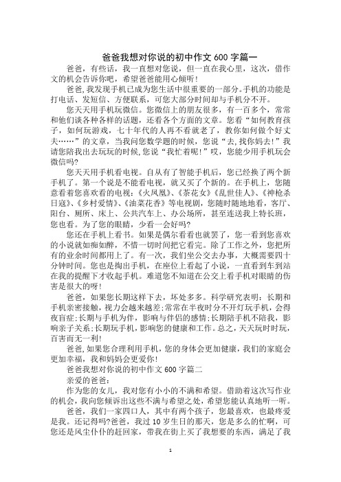 2020年爸爸我想对你说的初中作文600字