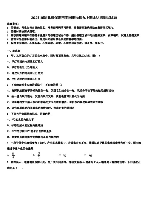 2025届河北省保定市安国市物理九上期末达标测试试题含解析