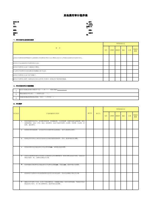高新技术企业认定专项审计工作底稿之其他费用审计程序表