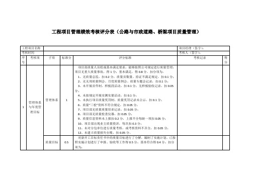 质量考核评分表(公路与市政路桥质量)