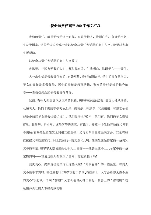 使命与责任高三800字作文汇总