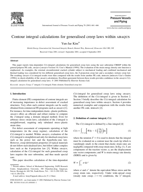 Contour integral calculations for generalised creep laws within Abaqus