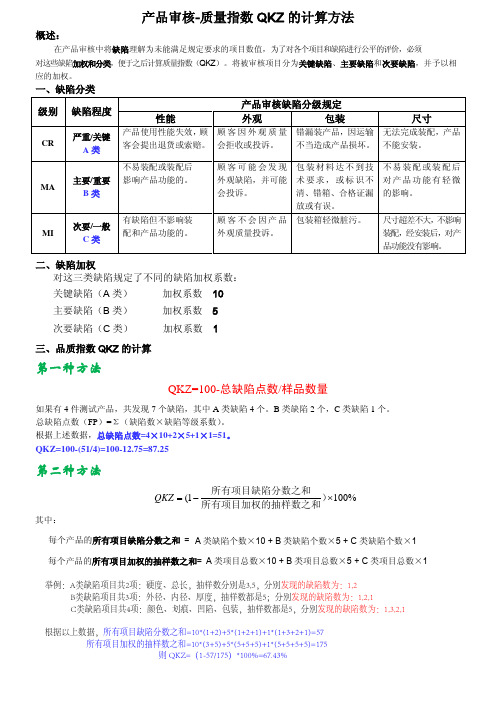 产品审核品质指数QKZ计算方法