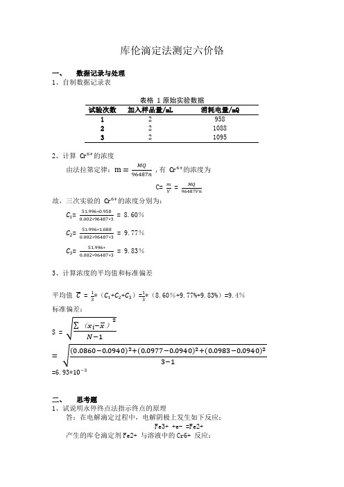 库伦滴定法测定六价铬