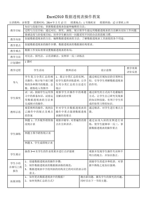 Excel2010数据透视表操作教案