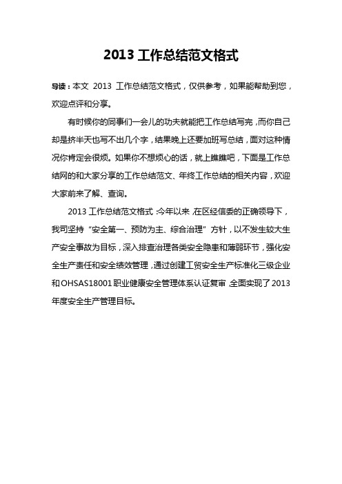 2013工作总结范文格式