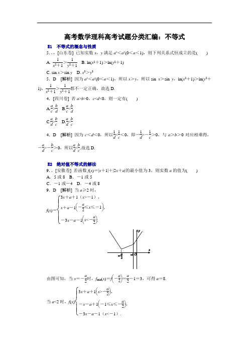 高考数学理科高考试题分类汇编《不等式》