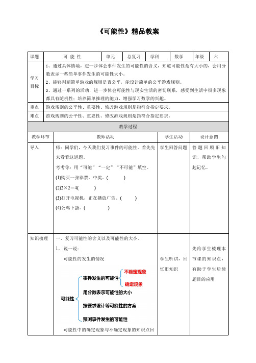 北师大版小学六年级数学下册《可能性》精品教案