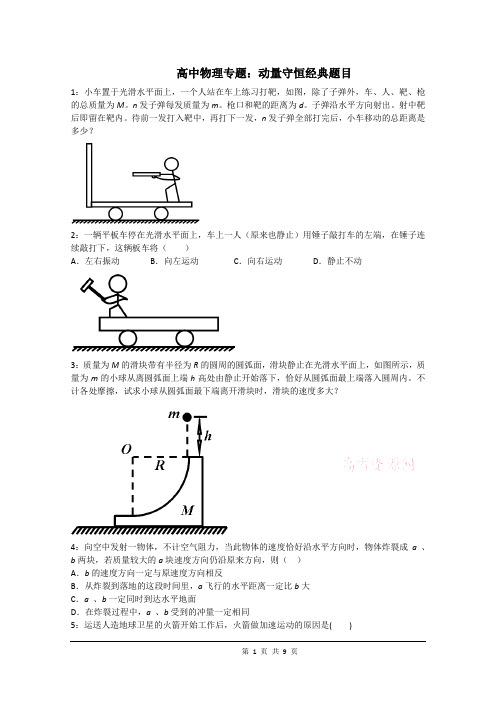 高中物理专题：动量守恒经典题目