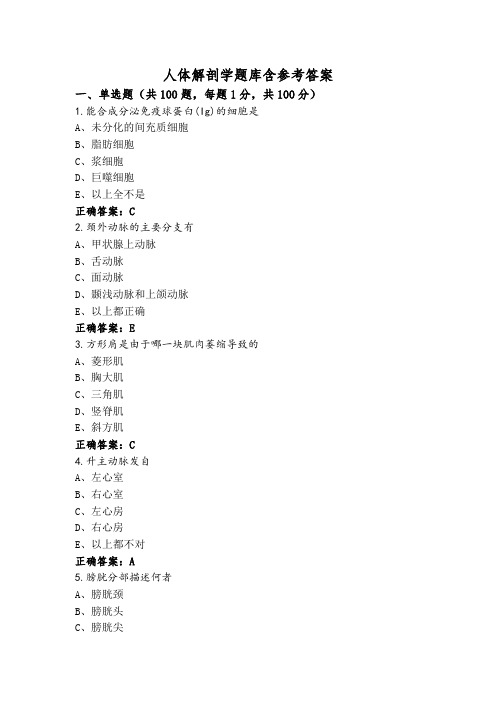 人体解剖学题库含参考答案