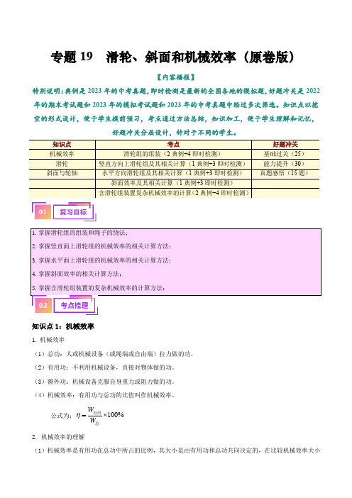 专题19  滑轮、斜面和机械效率(原卷版)