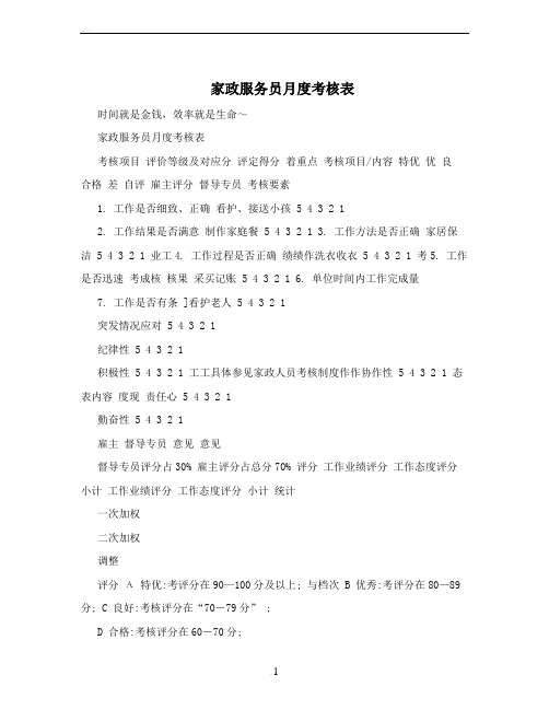 家政服务员月度考核表