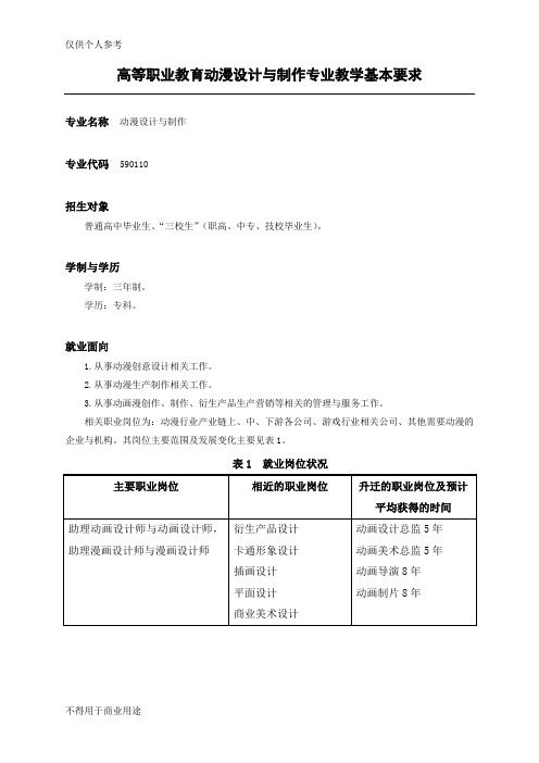 《动漫设计与制作专业》教学基本要求