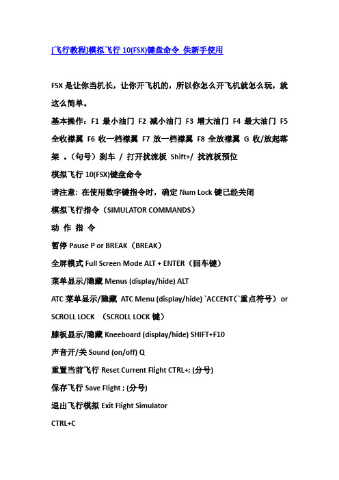 [飞行教程] 模拟飞行10(FSX)键盘命令 供新手使用