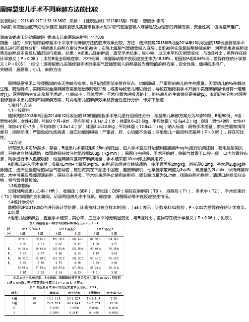 唇腭裂患儿手术不同麻醉方法的比较