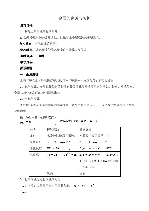 新人教版高中化学选修1金属的腐蚀与防护