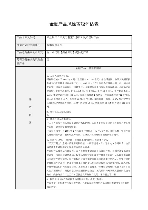 金融产品风险等级评估表