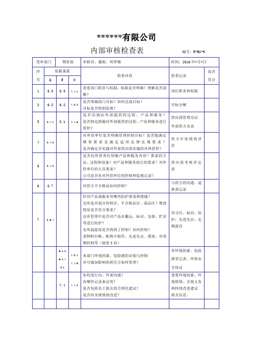 最新2015版三标内审采购部检查表