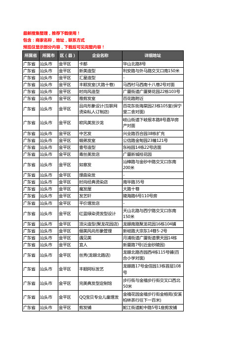 新版广东省汕头市金平区美容美发企业公司商家户名录单联系方式地址大全764家