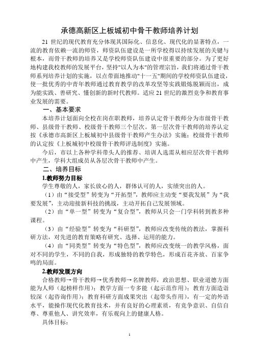 承德高新区上板城初中骨干教师培养计划